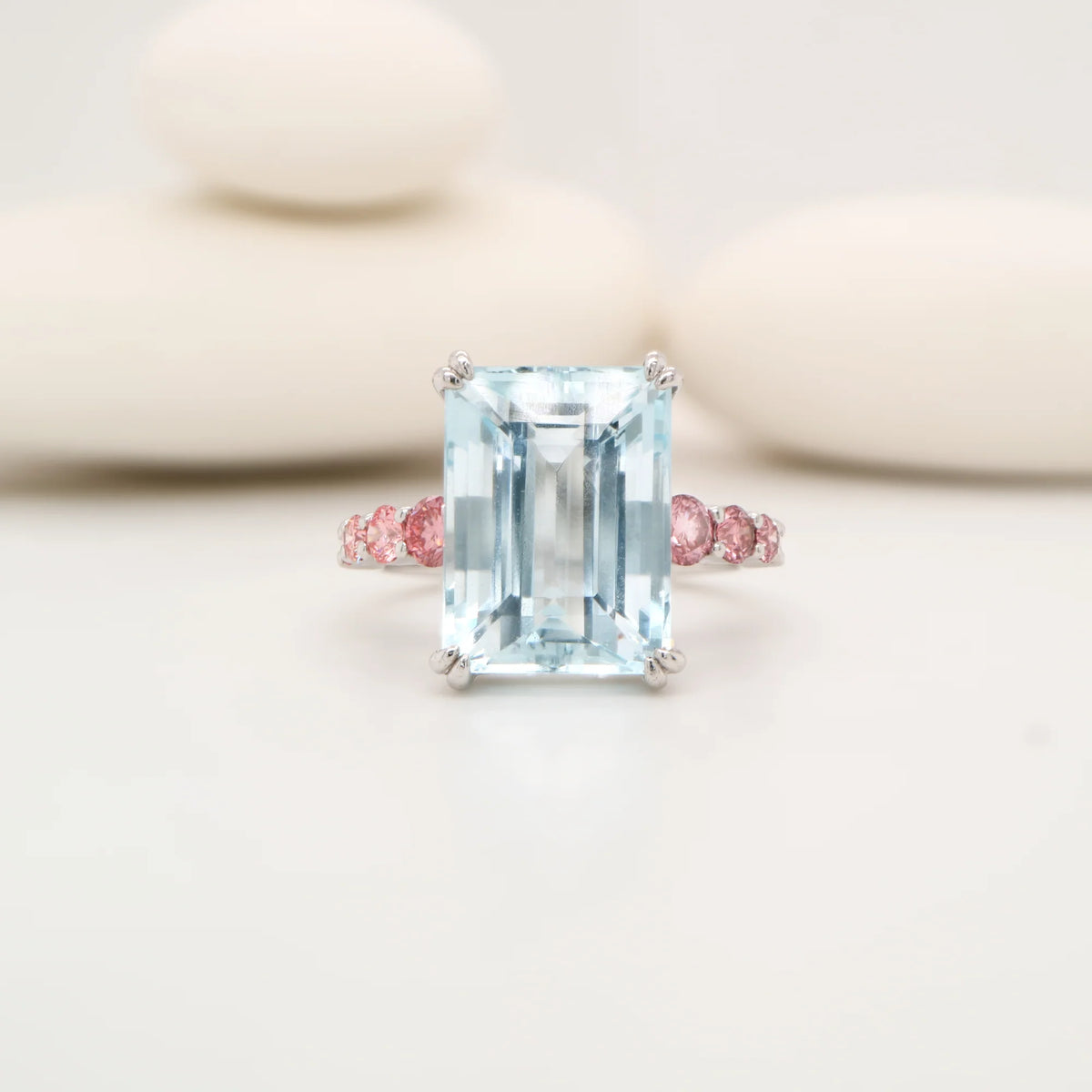 Custom order-square natural amethyst and sapphire ring