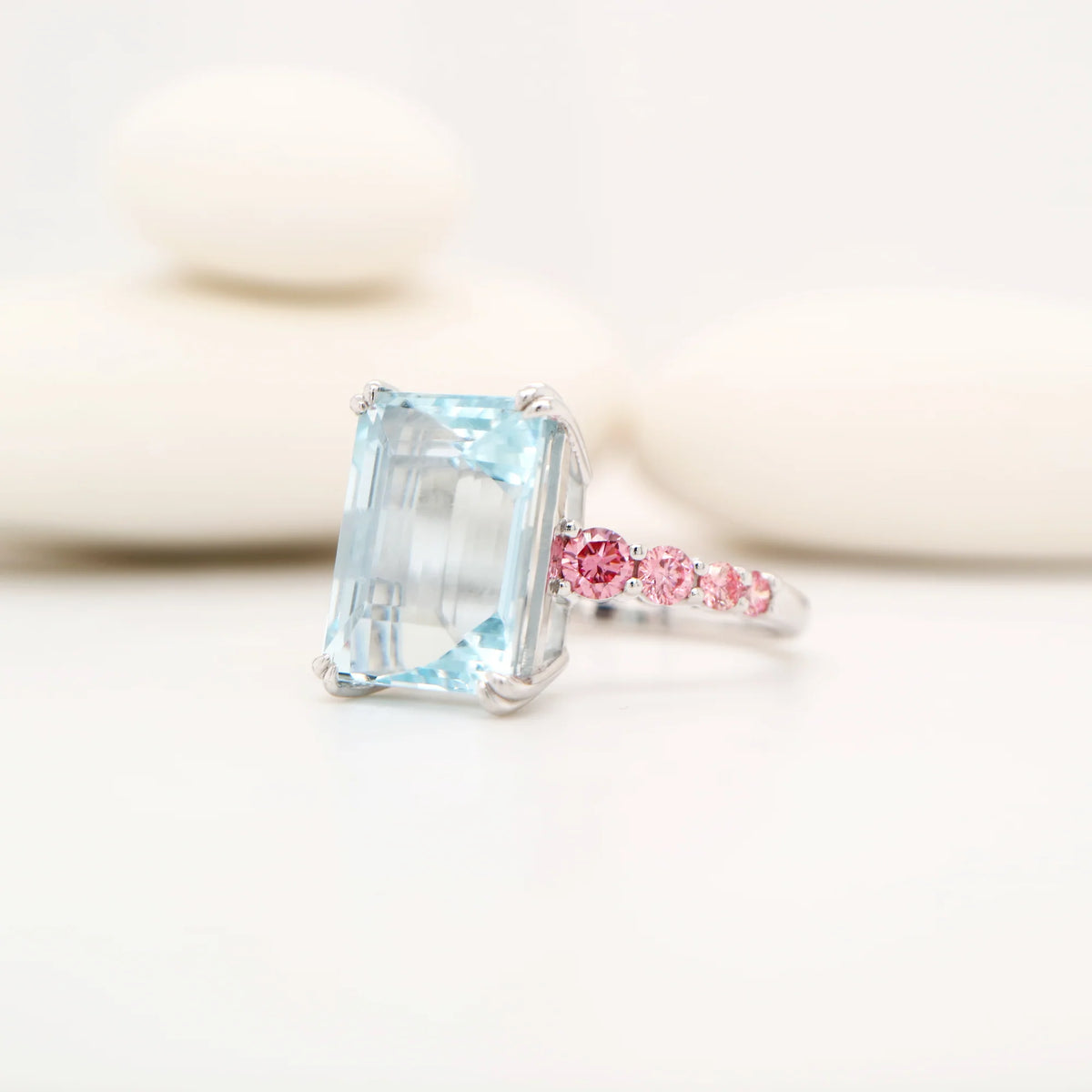 Custom order-square natural amethyst and sapphire ring