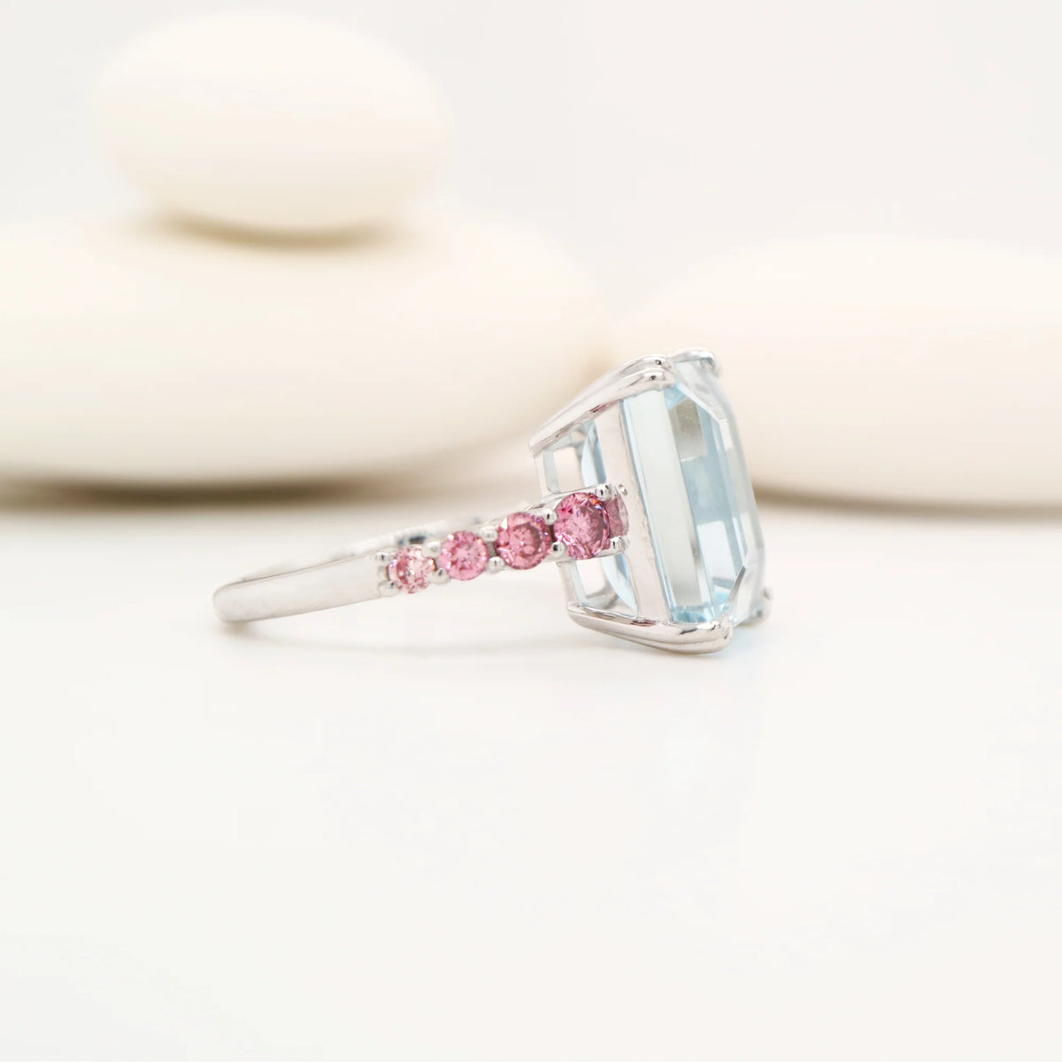 Custom order-square natural amethyst and sapphire ring