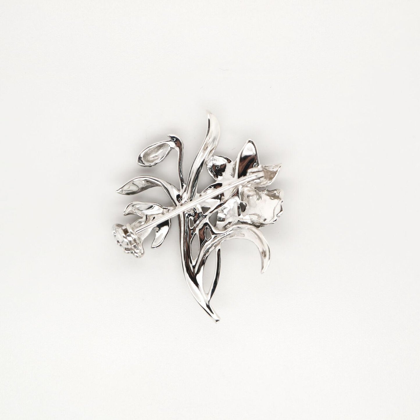 Trumpet Flower Brooch with Marcasite in Sterling Silver