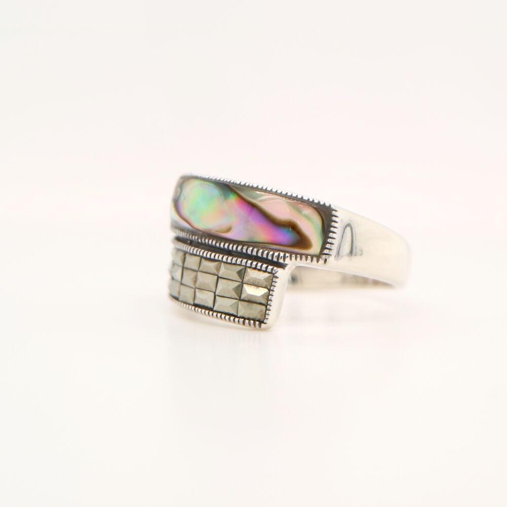 Abalone Shell and Marcasite Ring in Silver