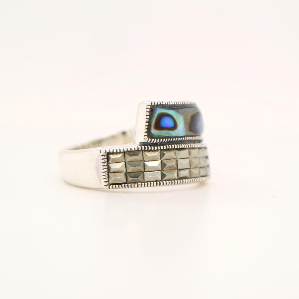 Abalone Shell and Marcasite Ring in Silver