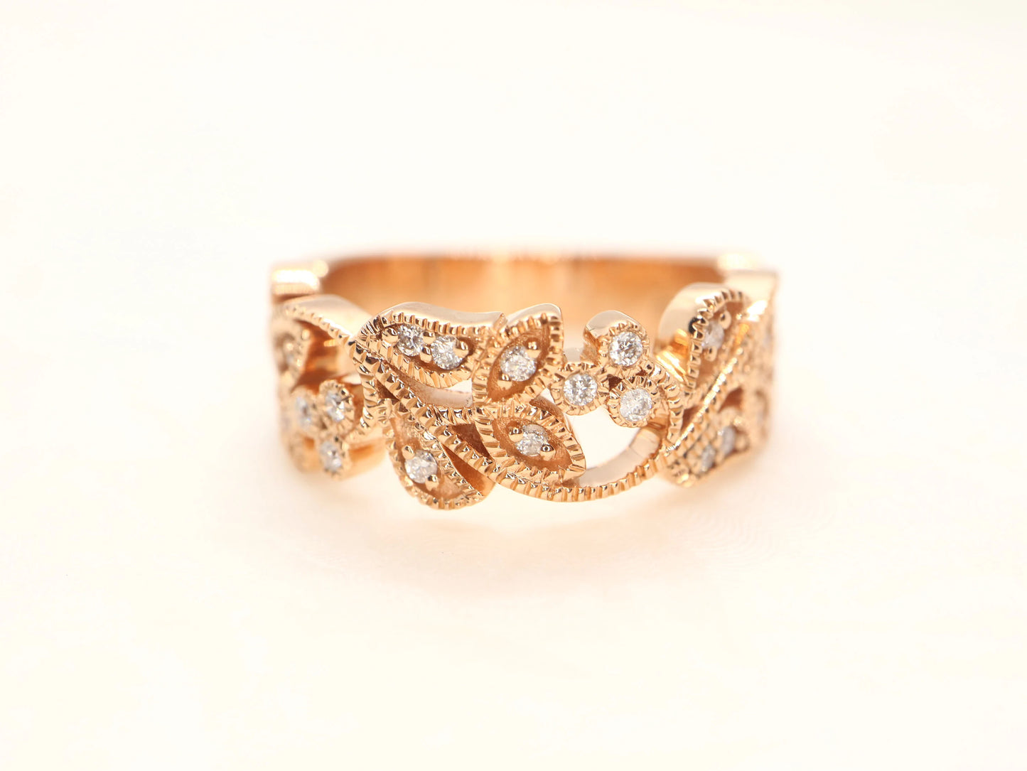 Vine and leaf rose gold diamond ring - Filigree diamond ringGold floral wedding band for women, Vintage style wedding ring