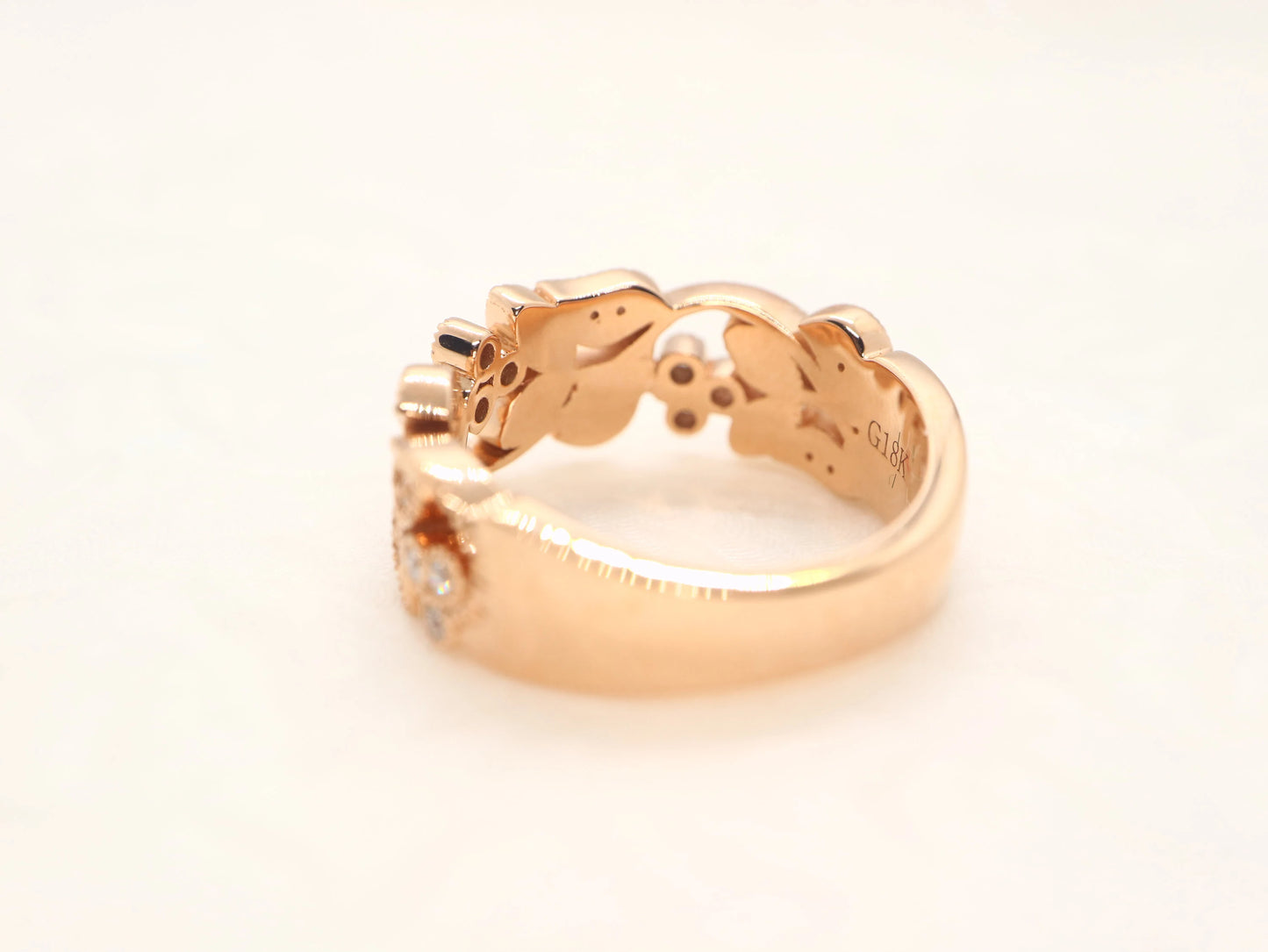 Vine and leaf rose gold diamond ring - Filigree diamond ringGold floral wedding band for women, Vintage style wedding ring