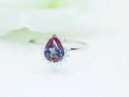 Alexandrite engagement ring, Art deco Unique wedding Jewelry promise Anniversary gift