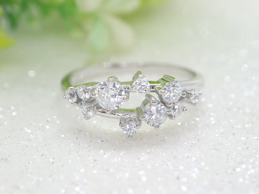Unique CZ  Twig Ring Cluster Ring in sterling silver - Stacking Band, Promise Anniversary ring