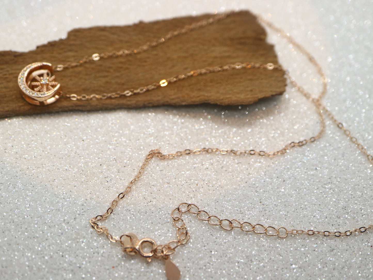 Sterling silver star moon necklace, Rose gold plated necklace